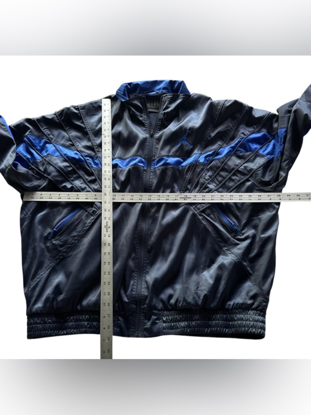 Nike Air Jordan AJ5 Track Jacket Blue & Black Satin Full-Zip Retro Style Sz XL - Picture 11 of 12